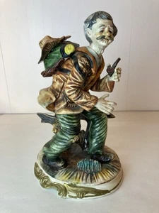 Vintage Capodimonte Porzellan Figur alter Mann / Hobo mit Pfeife, Tasche auf dem Rücken - Bild 1 von 10