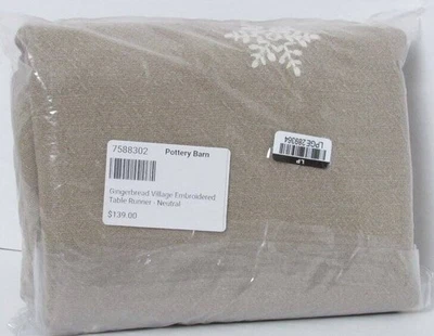Pottery Barn Gingerbread Village Embroidered Table Runner/Throw Neutral New - Image 1 of 4