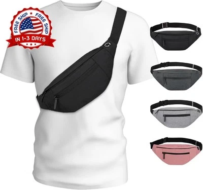 Cangurera cruzada negra unisex con 4 cierres, ideal para viajar - Image 1 of 4