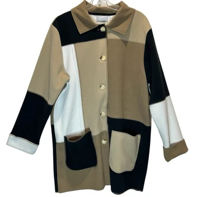 Chaqueta Blair Fleece Negro Tostado Blanco Bloque de Color Abotonada Calce Relajado - Grande Foto 1 de 4