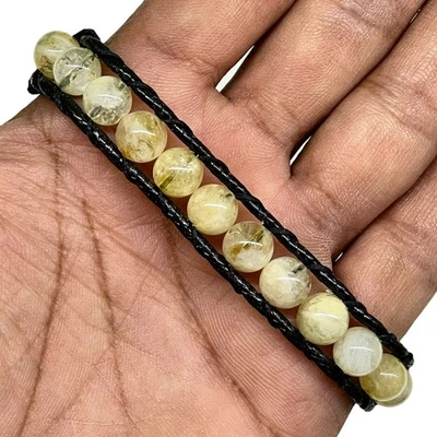 Handgemacht 8mm Rutil Quarz Perlen Makramee Armband Verstellbar Kordel Schmuck - Bild 1 von 4