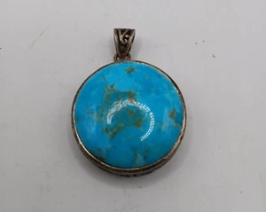 Vintage Round Turquoise Pendant stamped 925 NK Thailand - Picture 1 of 3