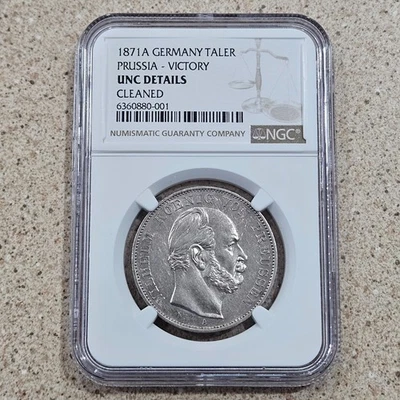 1871 A Germany Taler Prussia Victory Silver Coin NGC Graded UNC Details Cleaned - Image 1 of 4