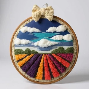 Finished Hoop Embroidery Flowers Floral Garden Wall Decor Art 8" - Picture 1 of 1