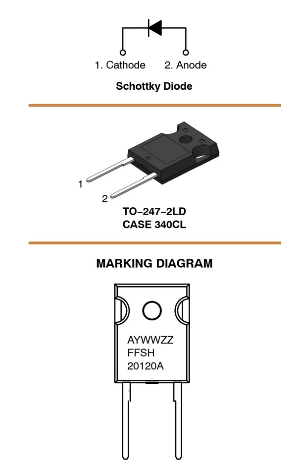 ONSEMI 30 x Silicon Carbide (SiC) Schottky Diode, 20 A, 1200 V, FFSH20120A-F085