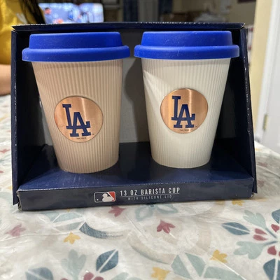 13oz Ceramic Barista Cup w/ Silicone Lid Los Angeles Dodgers Beige & White NIB - Image 1 of 3
