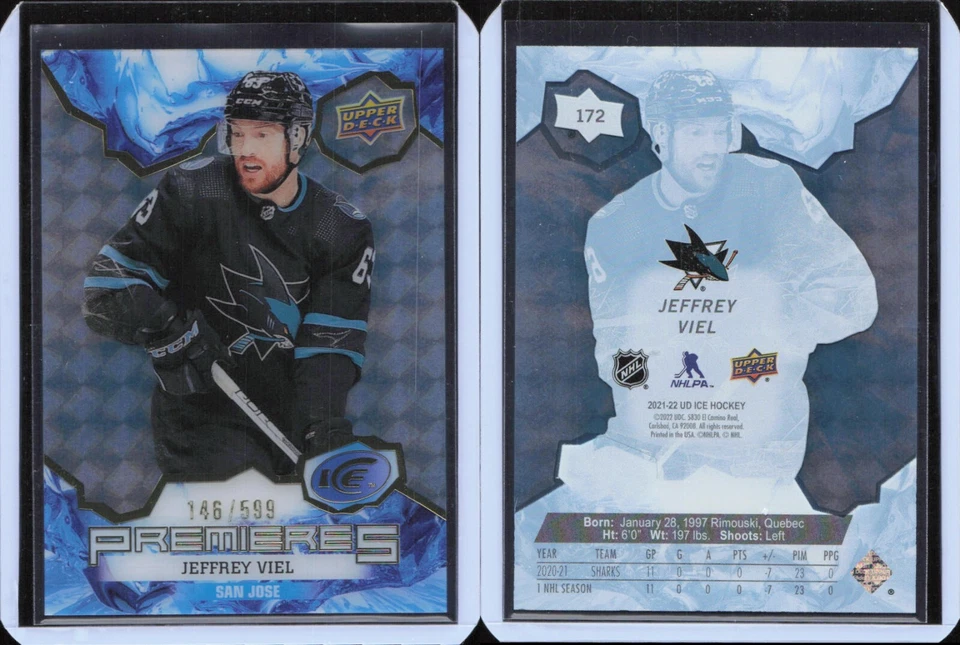 21/22 Upper Deck Ice Premieres Blue #172 Jeffrey Viel - San Jose Sharks /599 - Image 1 of 1