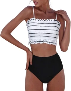 RXRXCOCO Damen geraffter Bandeau Bikini süß Zweiteiler Badeanzug Schulterfrei - Bild 1 von 39