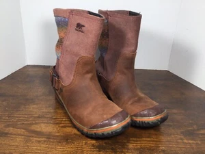 SOREL Slimshortie Madder Blanket Brown Leather Nubuck Boots Size 6 NL2105-259 - Picture 1 of 7