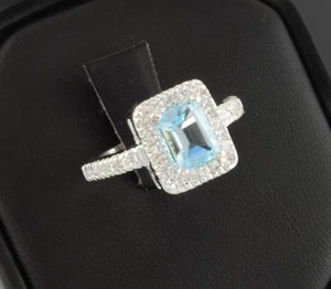 ANILLO ORO BLANCO Y TOPACIO AZUL Y CIRCONIOS ,BODA,COMPROMISO,BODA,GRADUACIÓN - Imagen 1 de 1
