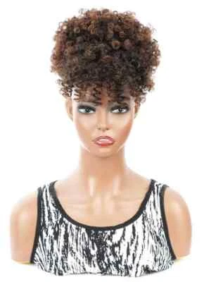 Cabello rizado afro marrón oscuro cola de caballo con flequillo cordón cola de caballo cabello Foto 1 de 4