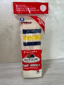 Vintage Fruit of The Loom Striped Tube Socks 3 Pair Men’s 10-13 US Old Stock 80s - Picture 1 of 6