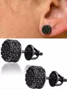 1Ct Round Lab-Created Diamond Cluster Men's Stud Earring 14k Black Gold Plated - Picture 1 of 7