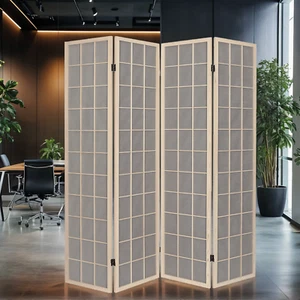 67''H Folding Room Dividers 4 Panel Wooden Privacy Screen Fabric Wall Separation - Picture 1 of 10