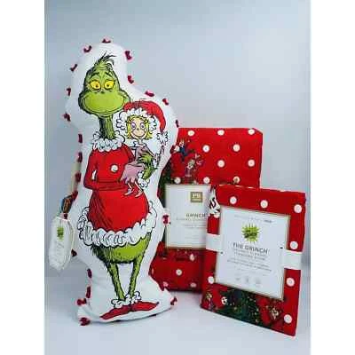 Juego de edredón doble Pottery Barn Teen The Grinch Pillow & The Grinch franela punto rojo Foto 1 de 4