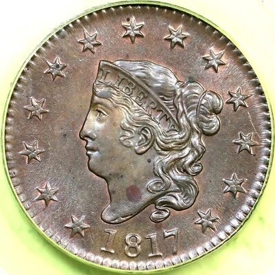 1817 N-6 R-1 PCGS MS 64 RB Matron or Coronet Head Large Cent Coin 1c - Image 1 of 3