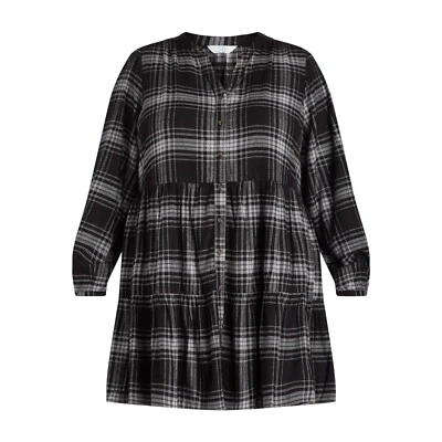 Time And Tru Women's Plus Tiered Plaid Shirt Size 3X (24W-26W) - Image 1 of 4