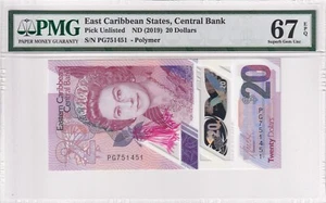 East Caribbean States, $ 20 Dollars, 2019, UNC, p57 , QE II , PMG 67 EPQ , Seria - Picture 1 of 2