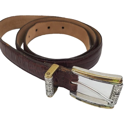 XL Talbots Mujer Cinturón 2 Tonos Dorado Plata Britán Hebilla Cuero "Caimán" Foto 1 de 4