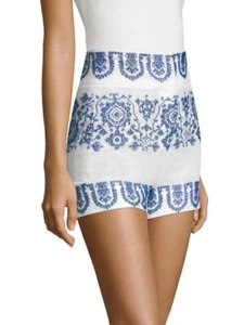 NWT MILLY Linen Embroidered MYKONOS SHORTS SIZE 6 $250 BLUE WHITE HIGH WAIST - Picture 1 of 3