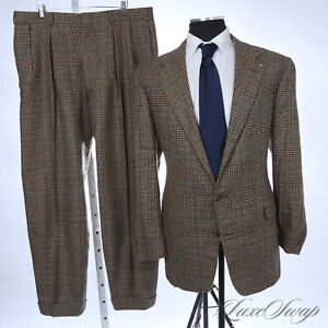 Polo Ralph Lauren Made USA Vintage Brown Multi Prince of Wales Tweed Suit 44L #1