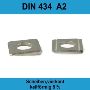 DIN 434 M8 A2 Edelstahl Scheiben vierkant keilförmig 8% U-Träger ÜH Neigung 9 - Bild 1 von 3