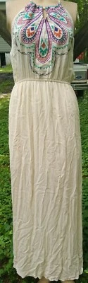 Nuevo con etiquetas Vestido Forever 21 S M Blanco Maxi Boho Hippy Bordado Transparente Festival Halter Foto 1 de 4