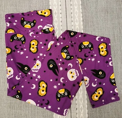 NEW LuLaRoe OS Leggings PURPLE Crescent Moon Stars CAT OWL SKULL CROW Halloween - Image 1 of 4