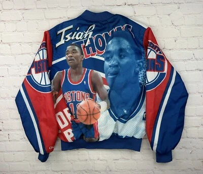 VTG 90s NBA Detroit Pistons Isaiah Thomas Chalk Line Fanimation Jacket Medium - Image 1 of 4