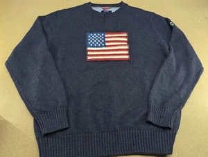 GANT Mens Sweater Size XL USA Flag Gray Cotton Knitted Crewneck - Picture 1 of 10