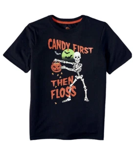 Kids Glow Halloween Tee Skeleton Candy First Pumpkin Girls Boys Shirt Sz   S 6/7 - Picture 1 of 5