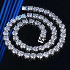 Iced Out 8mm 24" VVS1 Moissanite Silver Miami Cuban Link Mens Chain Necklace 2CT - Picture 1 of 8