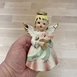 Vintage Nippon Yoko Boeki April Birthday Girl Angel Pink Flowers Figurine Japan - Picture 1 of 5