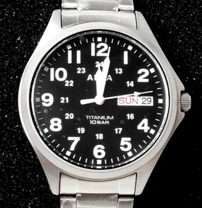SEIKO ALBA Military Field Watch AQPJ402 Black Titanium Day Date Luminous Japan - Picture 1 of 18