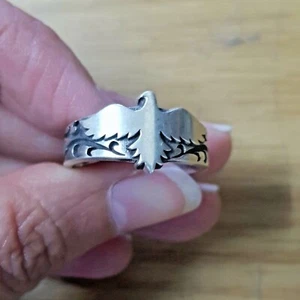 Vintage Handmade  Thai 925 Silver Eagle Bird Mens Band Ring Size 8.5 - Picture 1 of 6
