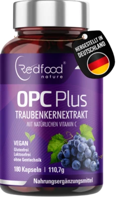 REDFOOD OPC Grape Seed Extract OPC Plus with Natural Vitamin C XXL Can 180 Capsules
