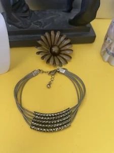 Vtg Coro Olive Green Strands W/ Brass Tubes Bracelet Nice Gift#220 - Picture 1 of 4