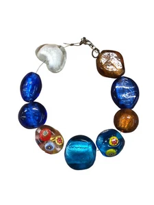 BRACCIALE PERLINE IN VETRO TIPO MURRINE AZZURRE BLU AMBRA ECC. BRACCIALETTO H 2 - Foto 1 di 2