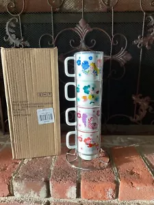 Awesome New NIB Alice in Wonderland Paradise Garden Stacked Mugs - Set Of 4 - Picture 1 of 12
