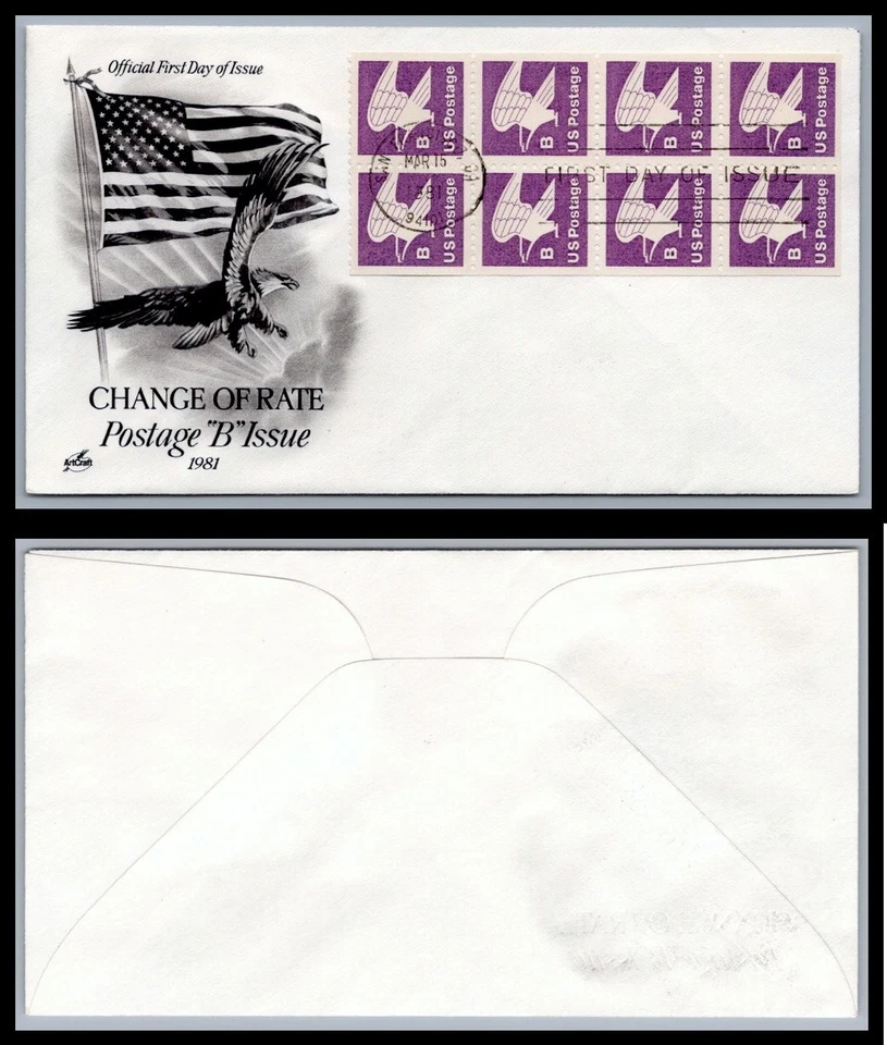 US FDC # 1819a "B" Rate (18c) Eagle Pane 8 ArtCraft left L.Cancel 1979, 9Q1127 - Image 1 of 1