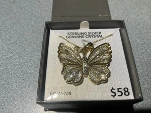 Jacmel JCM 925 Sterling Silver Butterfly Pendant Necklace Gold Flash Crystal NEW - Picture 1 of 4