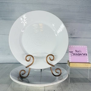 Juego de 2 platos de cena de gres con borde de cuentas blanco Pottery Barn GABRIELLA - Imagen 1 de 14