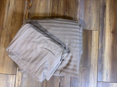 FieldCrest Luxury Damask Stripe Full Size Flat Sheet & Pillowcase Taupe - Image 1 of 4