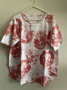Maglia donna Quacker Factory impreziosita da stampa floreale taglia 2X Flower Power - Foto 1 di 9