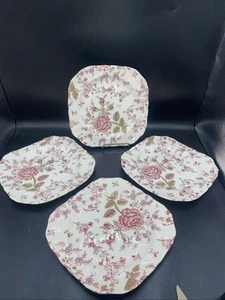 ~4~JOHNSON BROS. ROSE CHINTZ SQUARE IRONSTONE SALAD /lunch PLATES England 7 3/4" - Picture 1 of 4