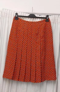 Jaeger Pleated Polka Dot Orange Satin Skirt UK 12 Polyester - #1011 - Picture 1 of 6