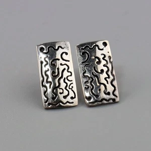 Vintage Mexico Enamel Earrings Sterling Silver Mid Century 1950s - Picture 1 of 5