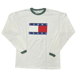 Vintage Tommy Jeans Shirt Mens Medium Long Sleeve Spell Out Made USA 90s - Picture 1 of 6