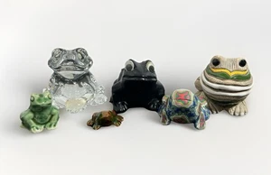 "Juego de 6 mini ranas vintage de cerámica de cristal de 1"" a 3"" colección" - Imagen 1 de 14