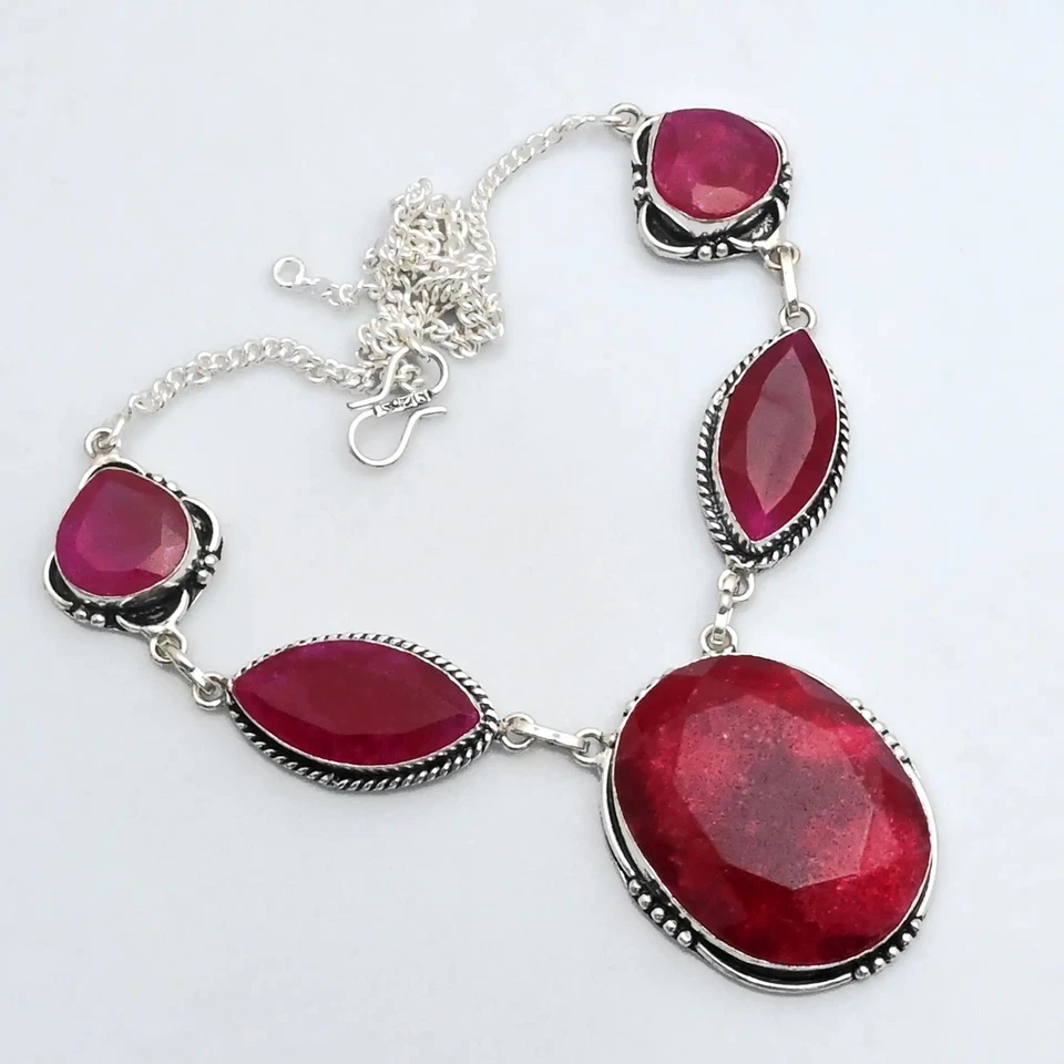 Simulated Ruby Gemstone Ethnic Handmade Necklace Jewelry Gift 12 Gms AN 14401 - Image 1 of 1